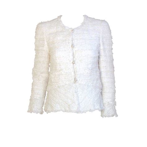 chanel coat white fringe pearl buttons